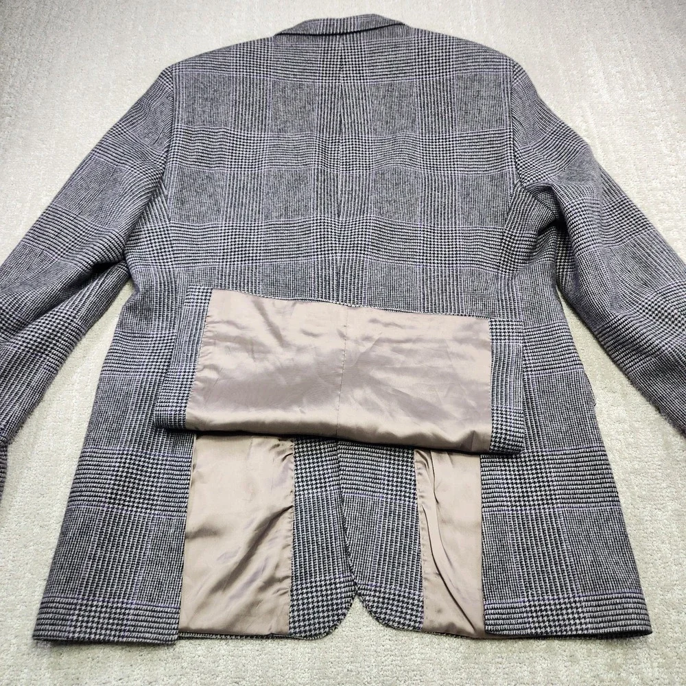 Vintage Ralph Lauren Blazer Men 44L Glen Plaid Tweed Sport Coat Wool Gray